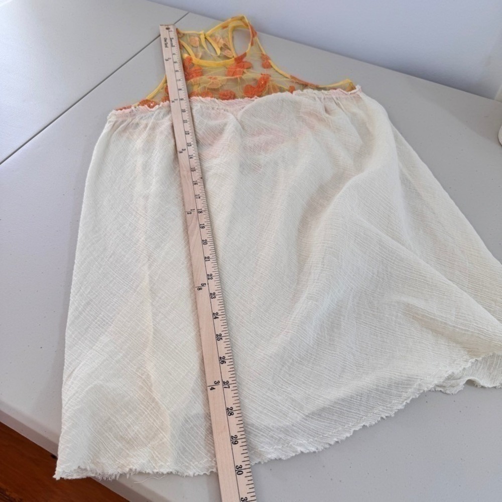 Free People Sheer Mini Dress XS Ivory Cotton Gauze Y2K Embroidered Floral Fairy - Picture 12 of 13